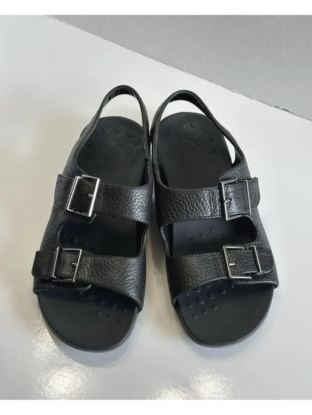 Vionic Albie Women Sz 6.5 Black Leather Strappy Slingback Orthotic Comfy Sandals